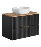 The cabinet with a sink is black, the tabletop is oak Votan, 80 cm order